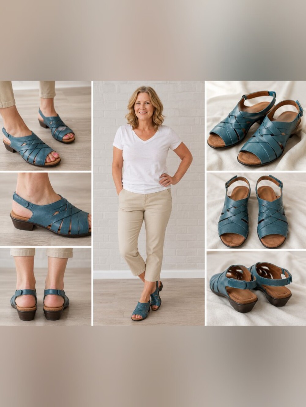 cobb hill laurel woven leather teal blue sandals low heel  7.5 m l
